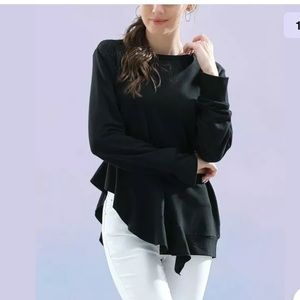 Zavenue Black Ruffle-Hem Asymmetric Tunic Size M